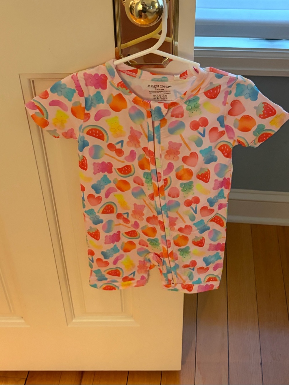 NWT Angel Dear Bamboo Rainbow Fruit & Gummy Bear Short Sleeve Romper Pajama